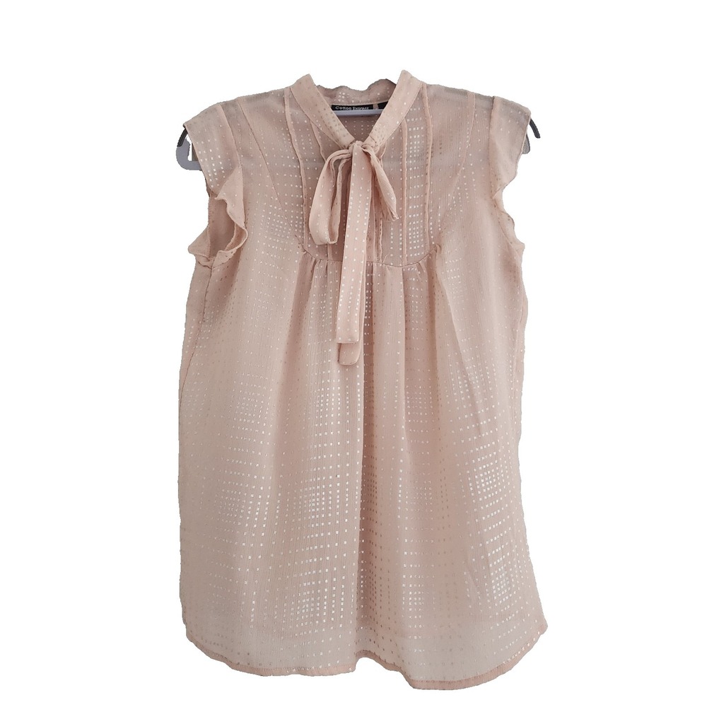 Cotton Express Tie Neck Sleeveless‎ Top M Peach Sheer Y2k Cottage Core Fairy